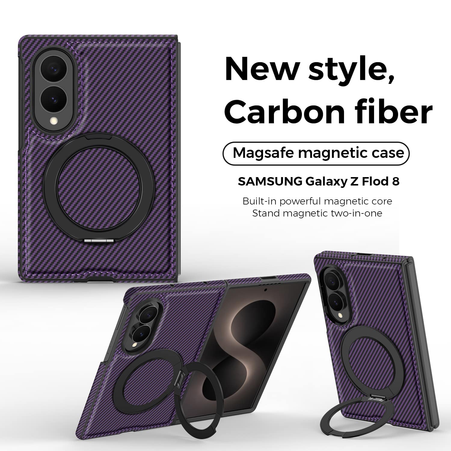 Dteck - Magnetic Carbon Fiber Pattern Case for Samsung Galaxy Z Fold8 with Stand, Shockproof Rigid Plastic Faux Leather Cover - Purple price history on PriceWatchPro