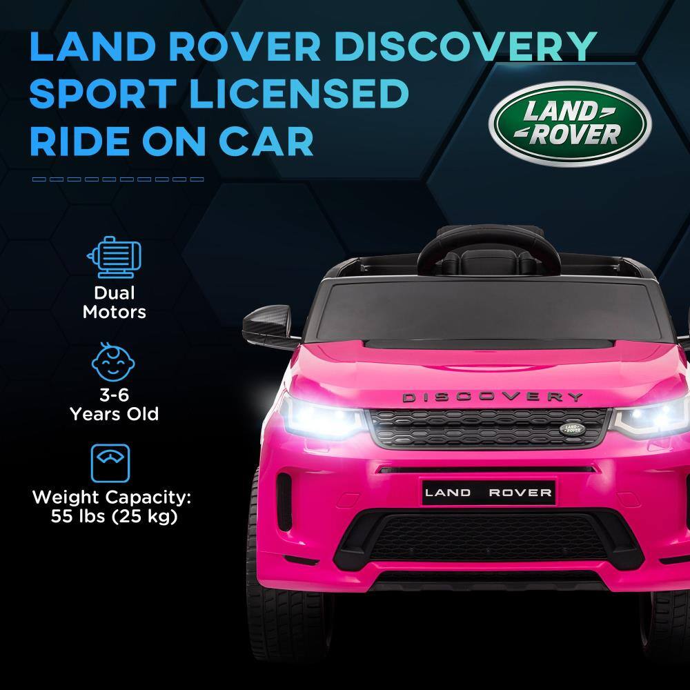 LAND ROVER DISCOVERY  
SPORT LICENSED  
RIDE ON CAR  

Dual Motors  
3-6 Years Old  
Weight Capacity: 55 lbs (25 kg)