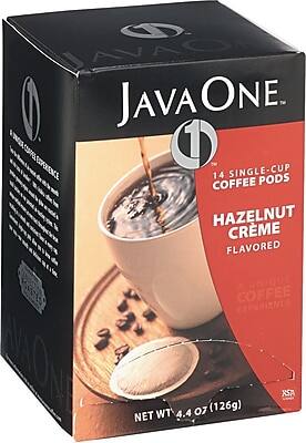 JAVA ONE  
14 SINGLE-CUP COFFEE PODS  
HAZELNUT CRÈME FLAVORED  
UNIQUE COFFEE EXPERIENCE  
NET WT 4.4 OZ (126g)
