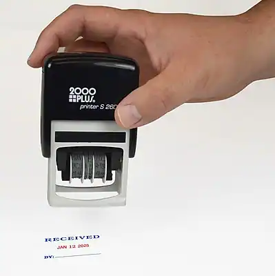 2000 Print Sample 2000 Plus Printer S 260 Message/Date Rectangle Dater Stamp, Blue and ...