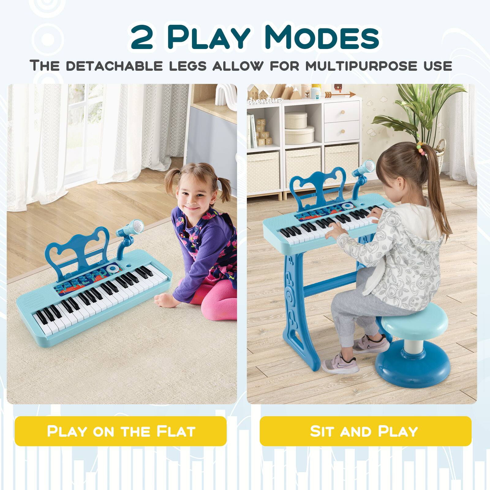 2 Play Modes: The detachable legs allow for multipurpose use. Play on the flat and sit and play.