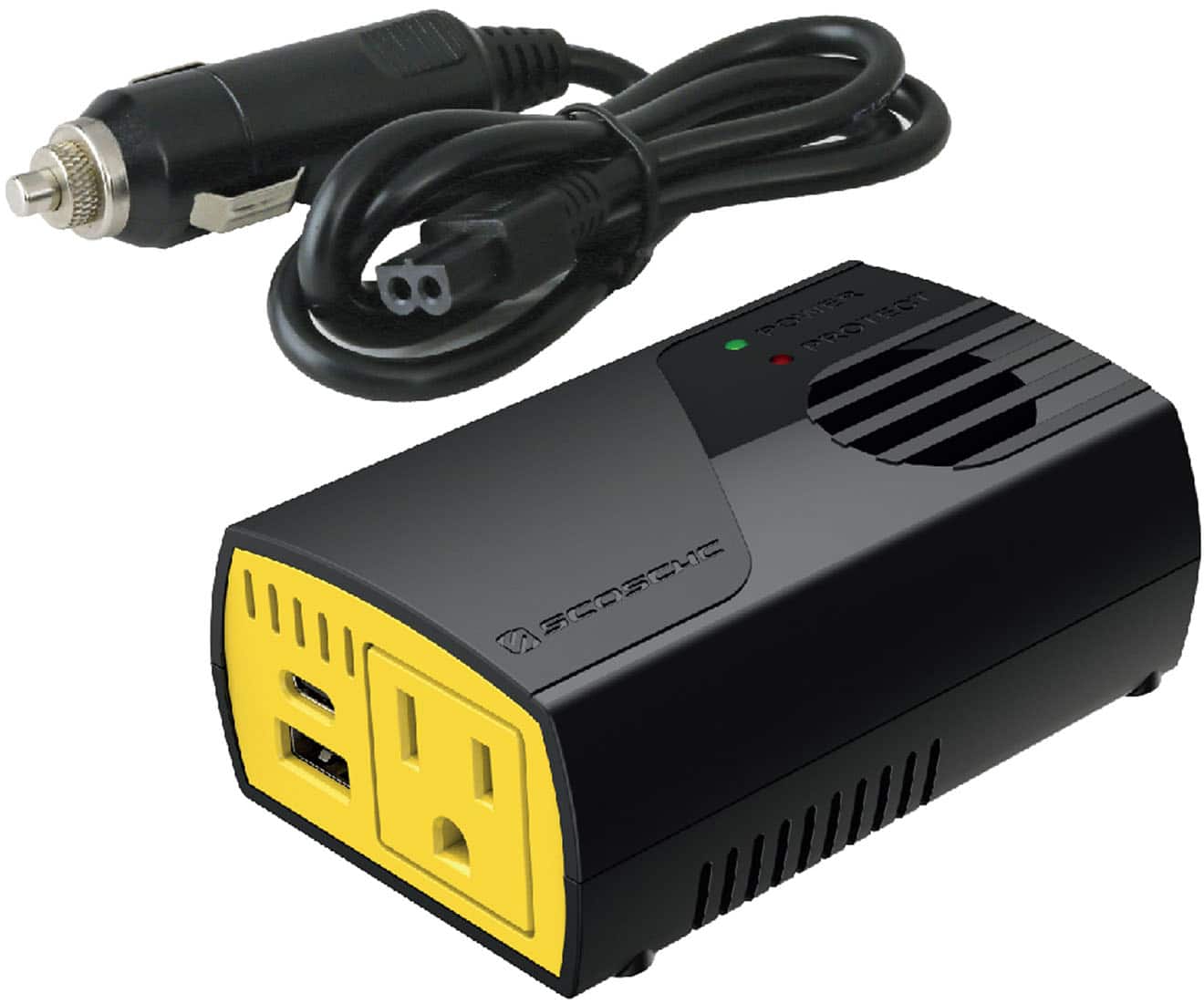 The text on the image reads:
"POWER PROTECT
SCOSCHE"