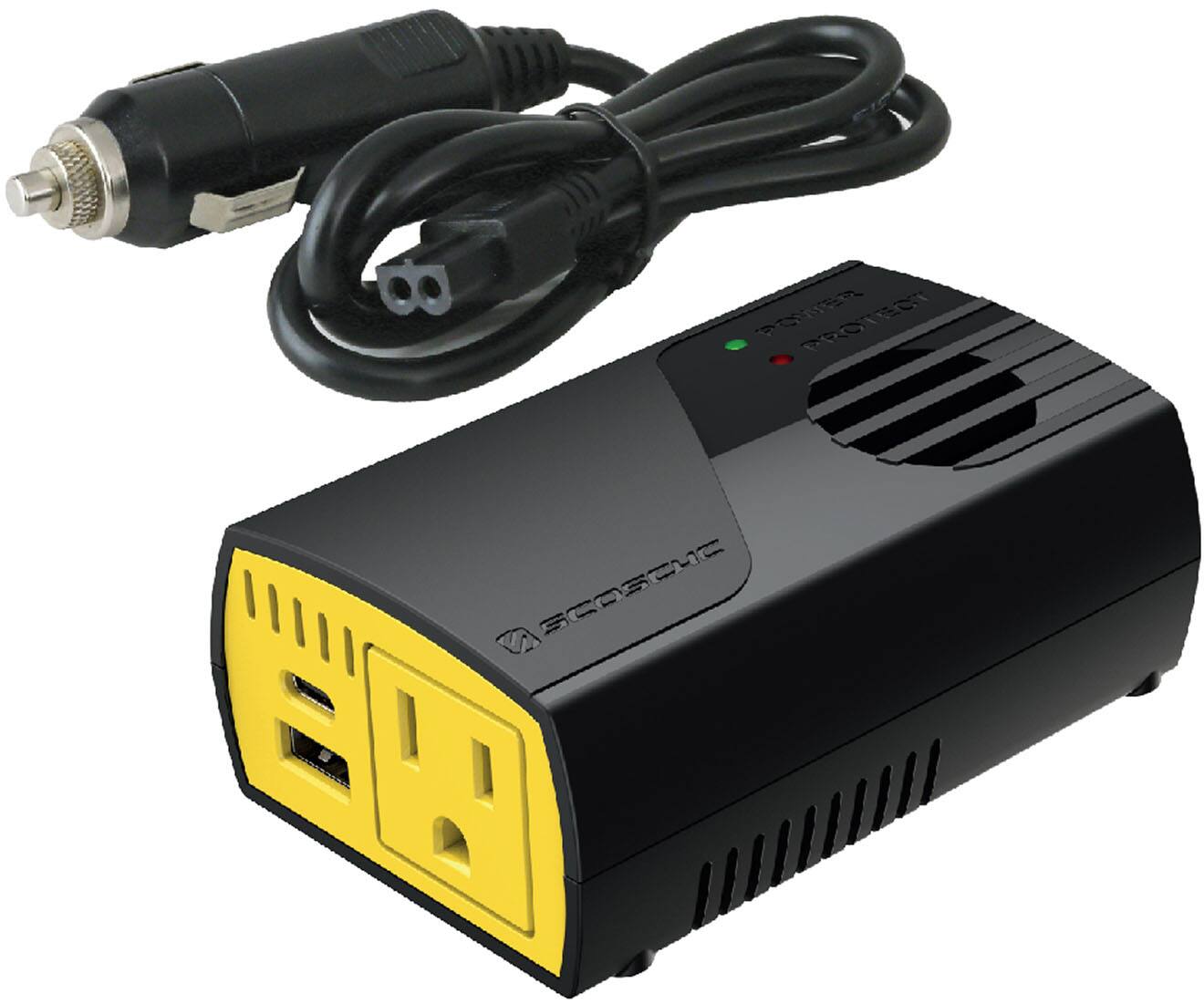 The text on the image reads:
"POWER PROTECT
SCOSCHE"