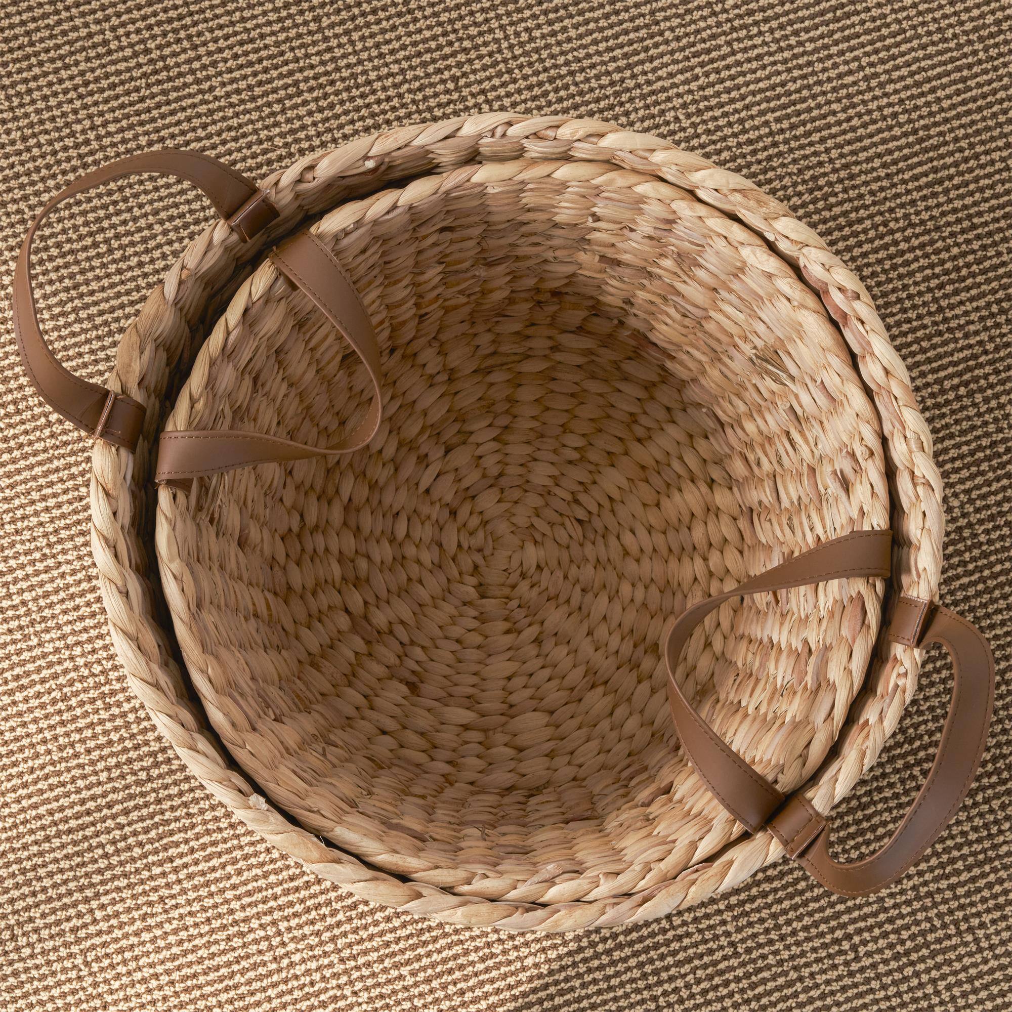Alt View 5. Boyel Living - Brown Round Water Hyacinth Woven Multi-Use Storage Basket 15.7-in L x 15.7-in W x 15.7-in H with Faux Leather Handles - Brown.