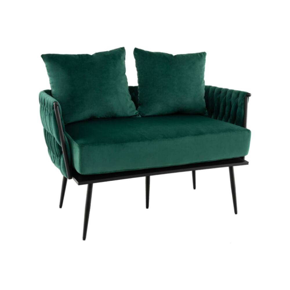 Front. Electra Tech Xpress - UPHOLSTERED DUTCH VELVET LOVESEAT SOFA - Green - Green.
