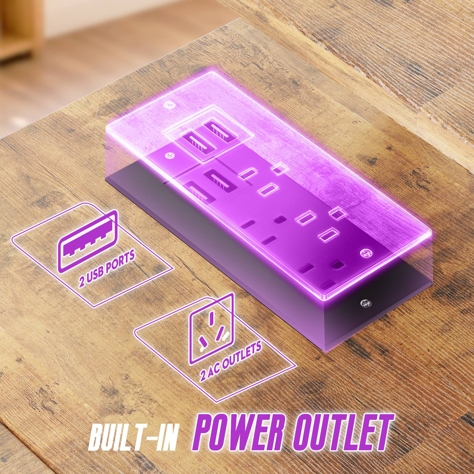 USB PORTS 2  
2 AC OUTLETS  
BUILT-IN POWER OUTLET