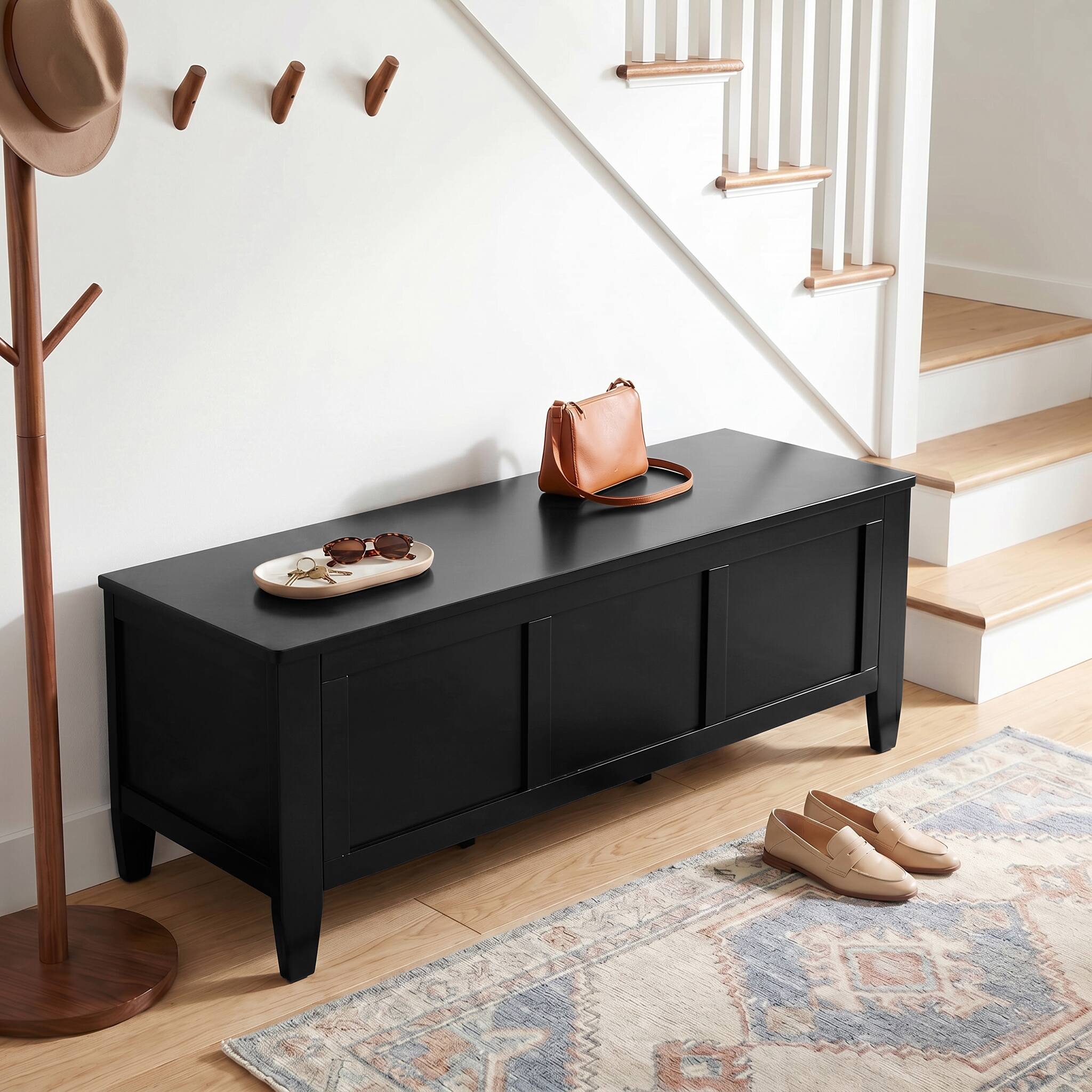 Front. Simpli Home - Simpli Home Brooklyn 51W Storage Bench Trunk - Black.