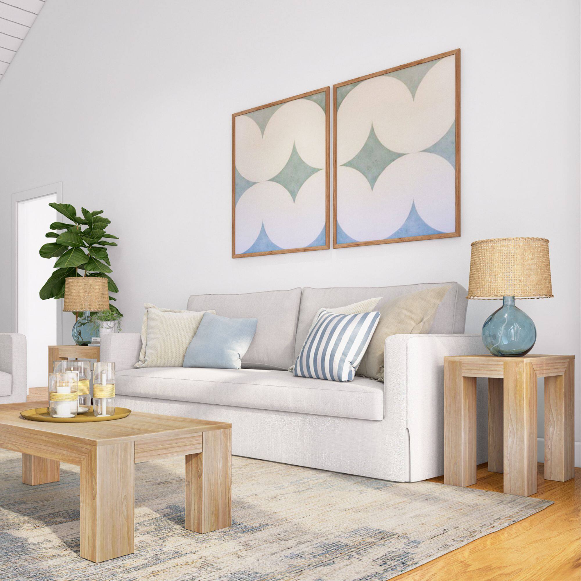Alt View 5. Plank+Beam - Modern Rectangular Side Table (25in x 15in / 630mm x 375mm), Blonde Wirebrush - Blonde Wirebrush.