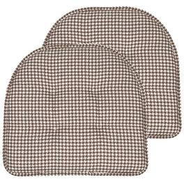 Sweet Home Collection - Houndstooth Stitch U Shaped Memory Foam 17" x 16" Chair Cushions, 2-Pack - Brown