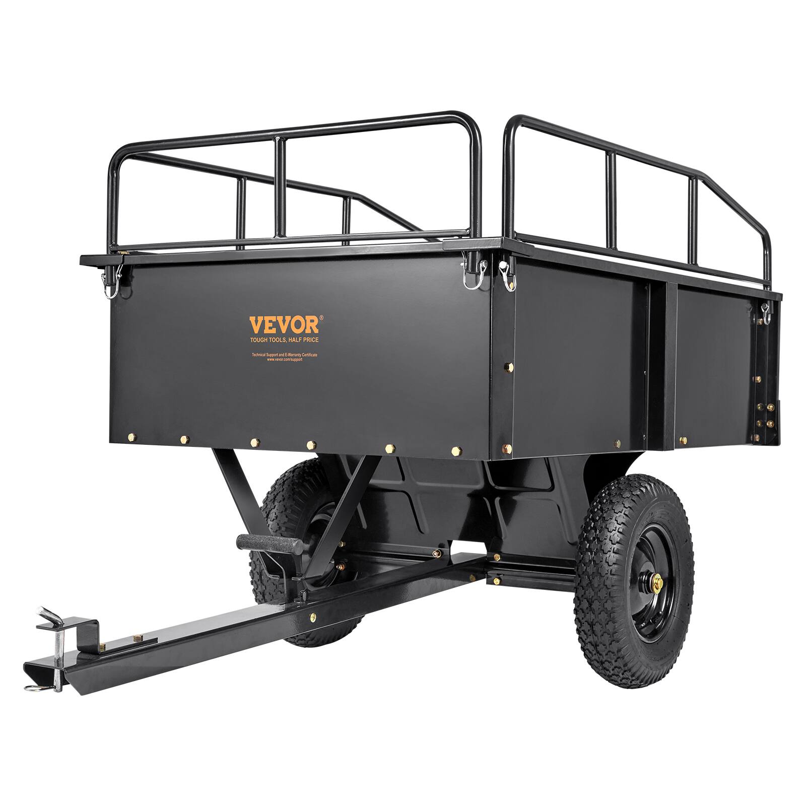 VEVOR - Heavy Duty ATV Trailer Steel Dump Cart, 750-Pound 15 Cubic Feet, Garden Utility Trailer with Removable Sides - Black