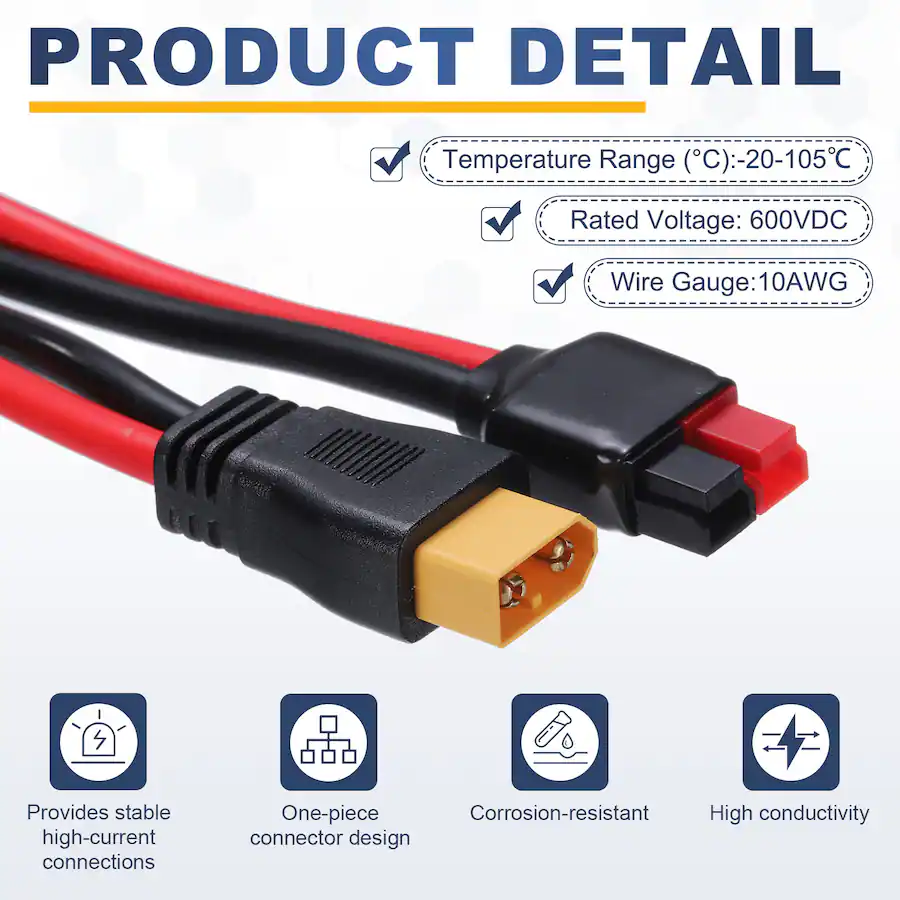 Cabmonitor Storage Unique Bargains 600VDC XT60 Extension Cable, XT60 Male to Battery ...