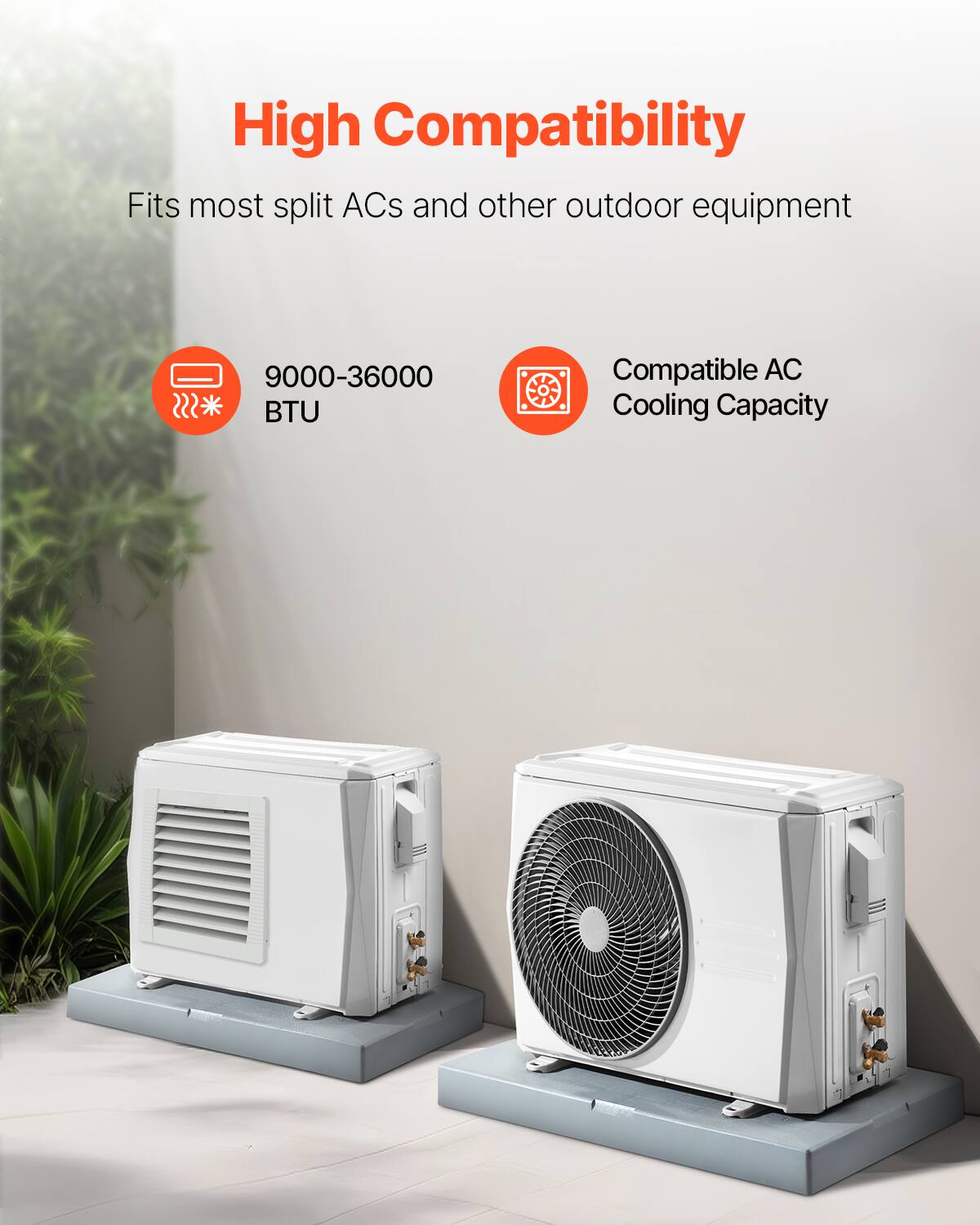 High Compatibility  
Fits most split ACs and other outdoor equipment  

9000-36000 BTU  
Compatible AC Cooling Capacity