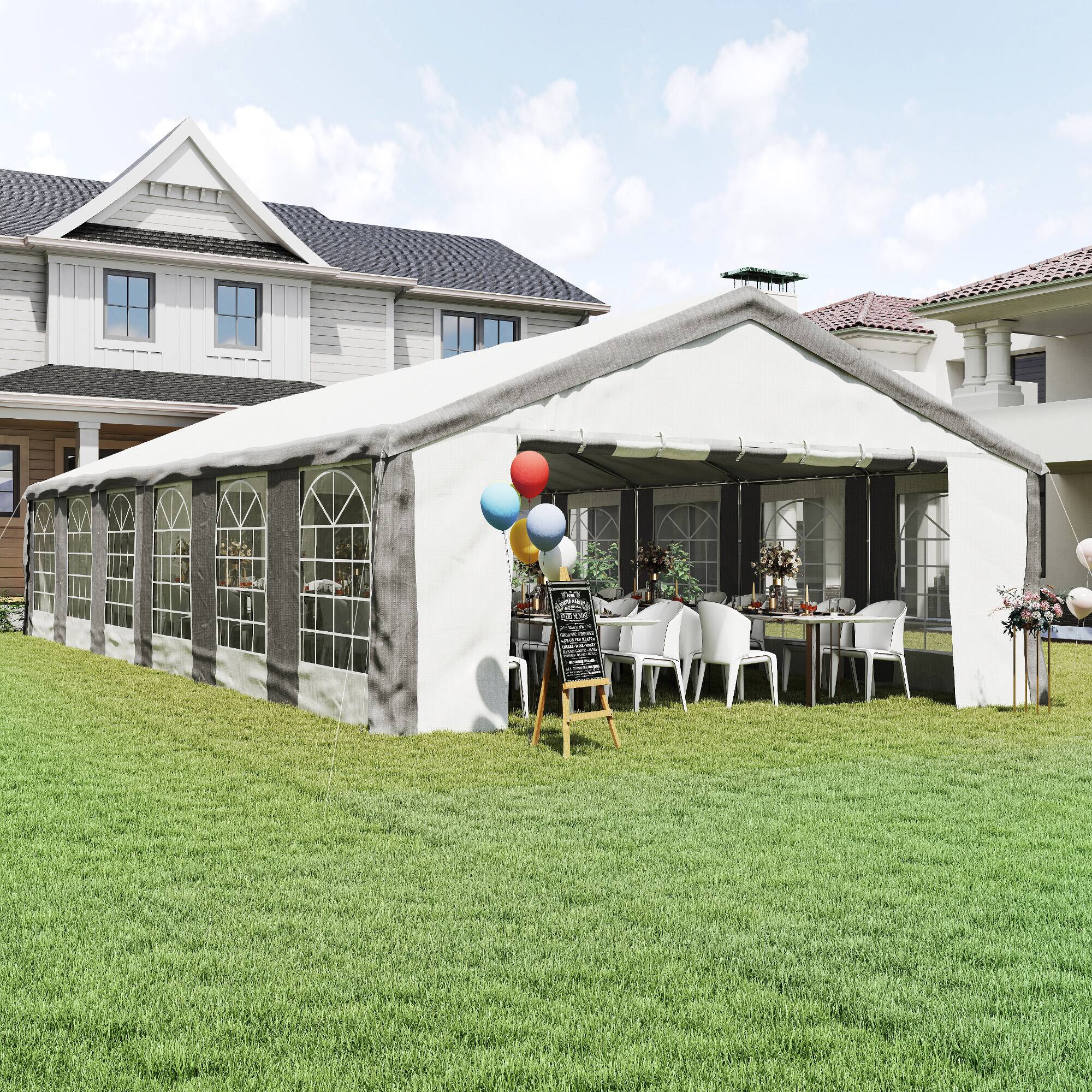 Alt View 8. Outsunny - 20 x 40 ft Heavy Duty Party Tent Outdoor Gazebo Wedding Tent Event Shelter Carport BBQ - White and Gray.