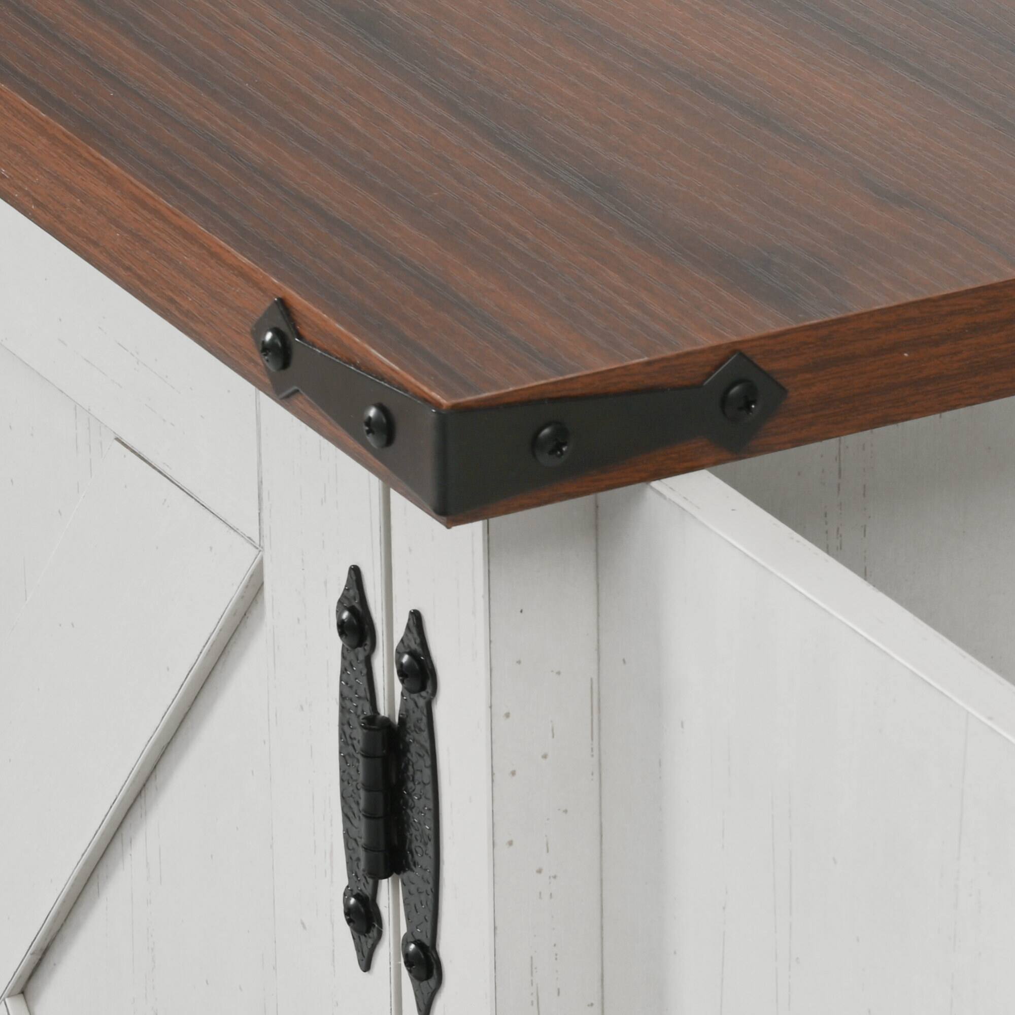 Alt View 6. ELEMENT ACE - Farmhouse Kitchen Island with Drop Leaf, Power Outlet, Storage Cart and Wheels - White.