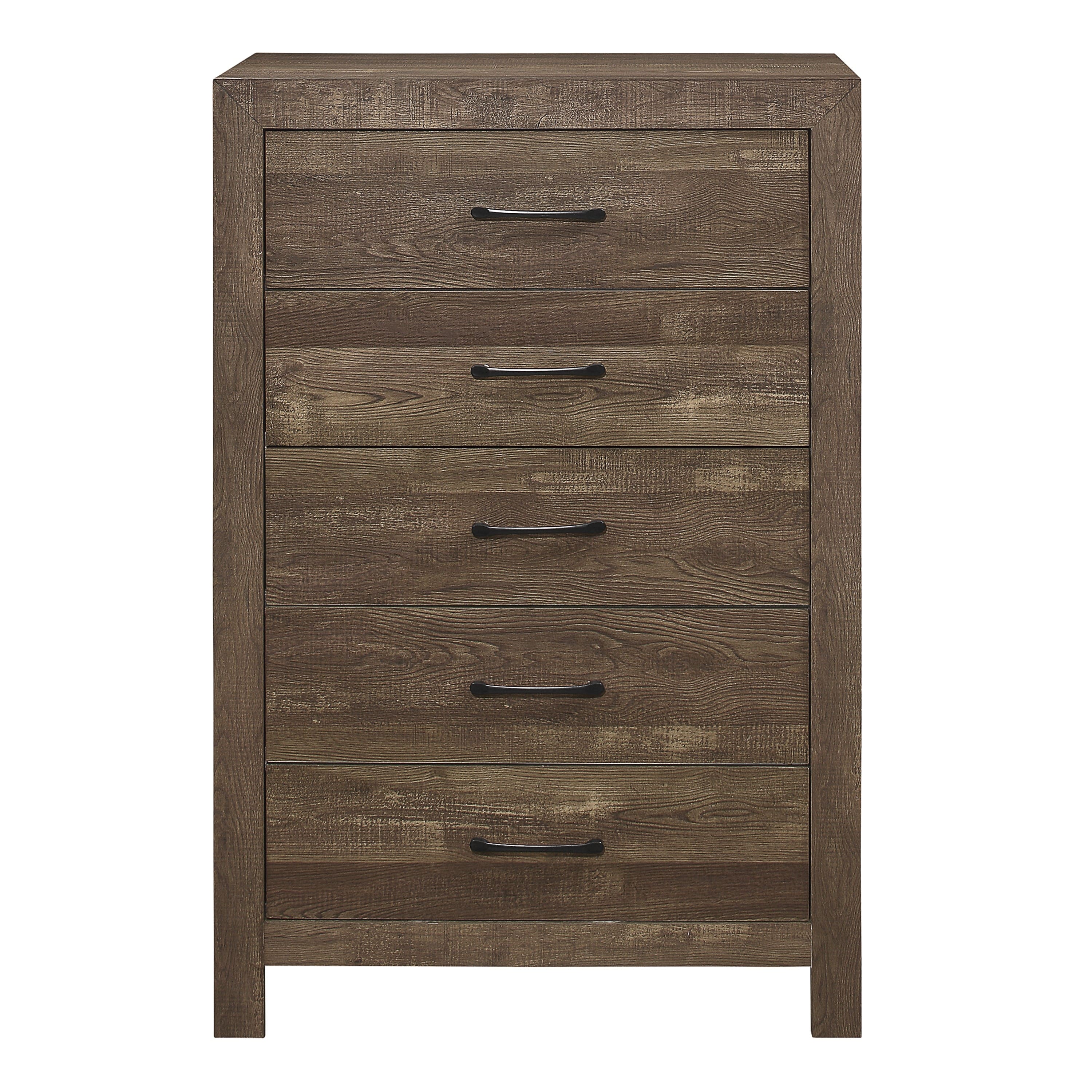 TinyHomie - Simple Look Finish 1pc Chest of 5x Drawers Black Metal Hardware Bedroom Furniture - Rustic Brown