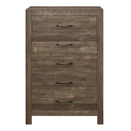 TinyHomie - Simple Look Finish 1pc Chest of 5x Drawers Black Metal Hardware Bedroom Furniture - Rustic Brown