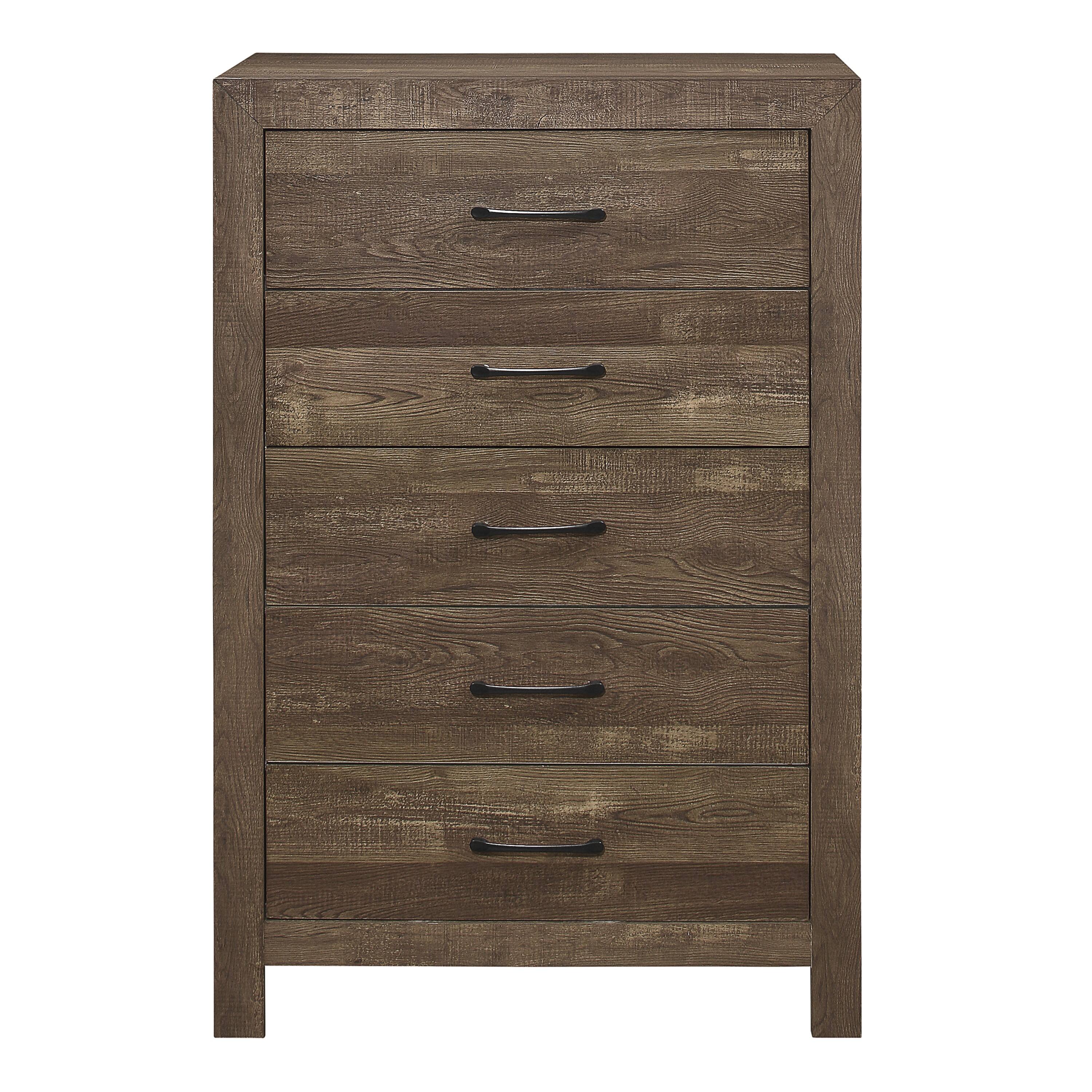 Front. TinyHomie - Simple Look Rustic Brown Finish 1pc Chest of 5x Drawers Black Metal Hardware Bedroom Furniture - Rustic Brown.