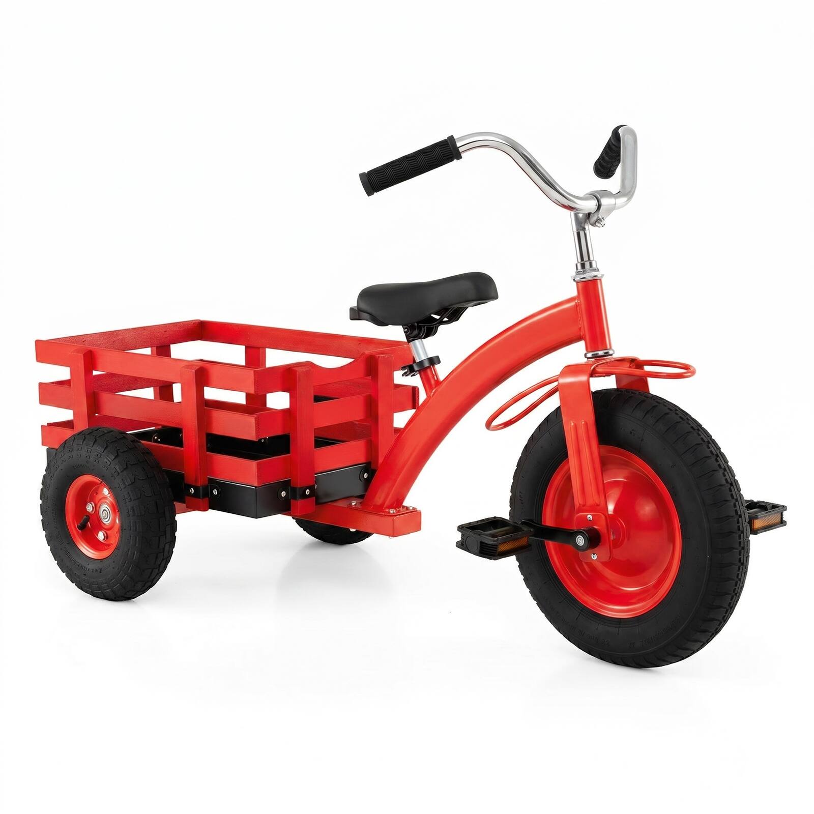 Costway - Kids Tricycle with Storage Basket 15" Inflatable Rubber Tires Adjustable Handlebar - Red