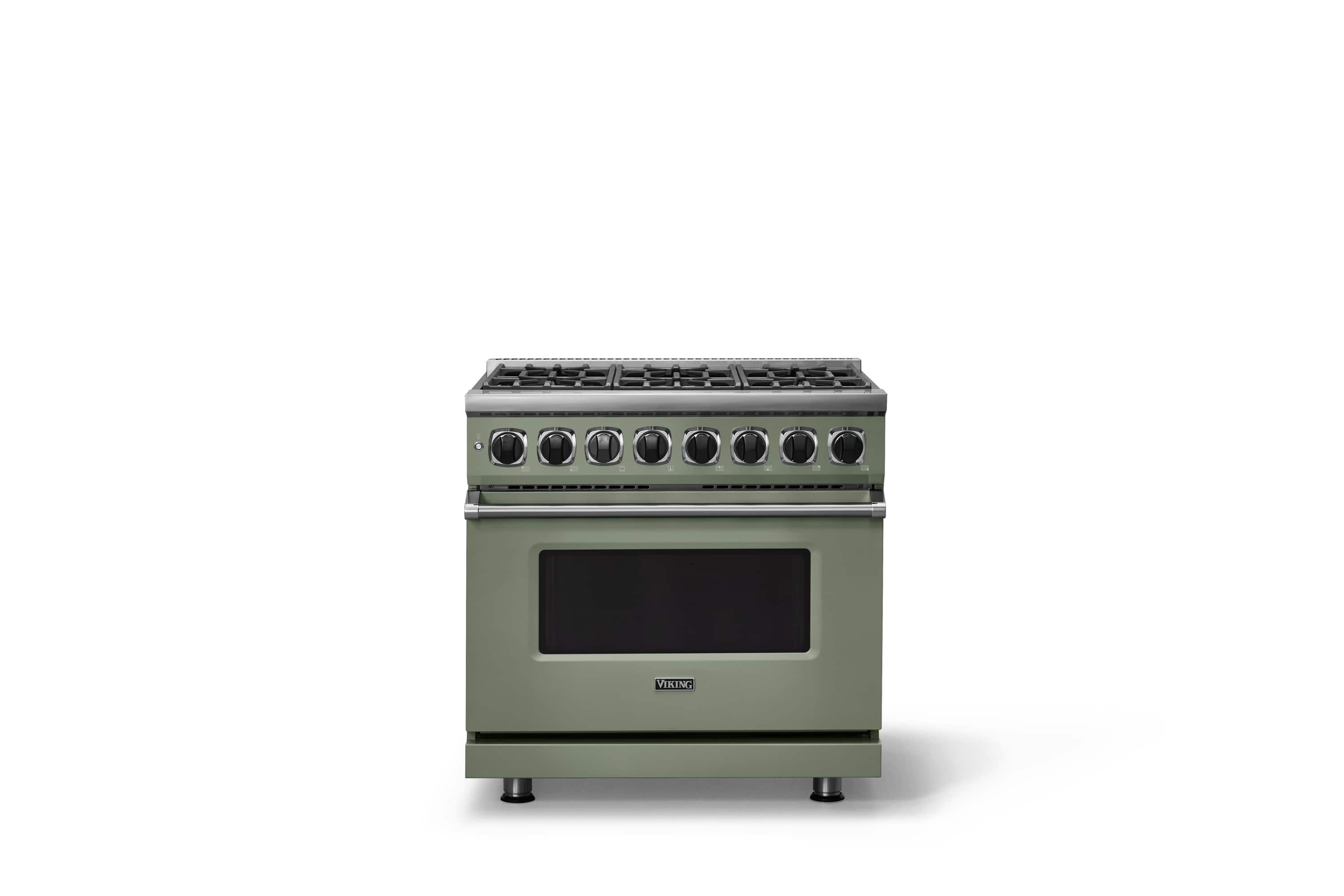 Front. Viking - 36 in. Wide 6 Burner Dual Fuel Sealed Burner Range - Eucalyptus.