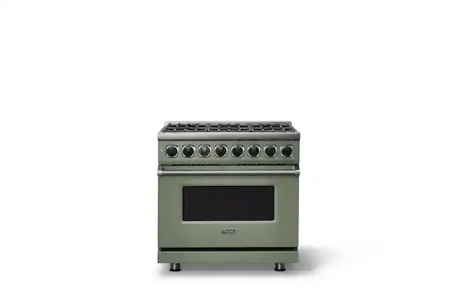 Front. Viking - 36 in. Wide 6 Burner Dual Fuel Sealed Burner Range - Eucalyptus.