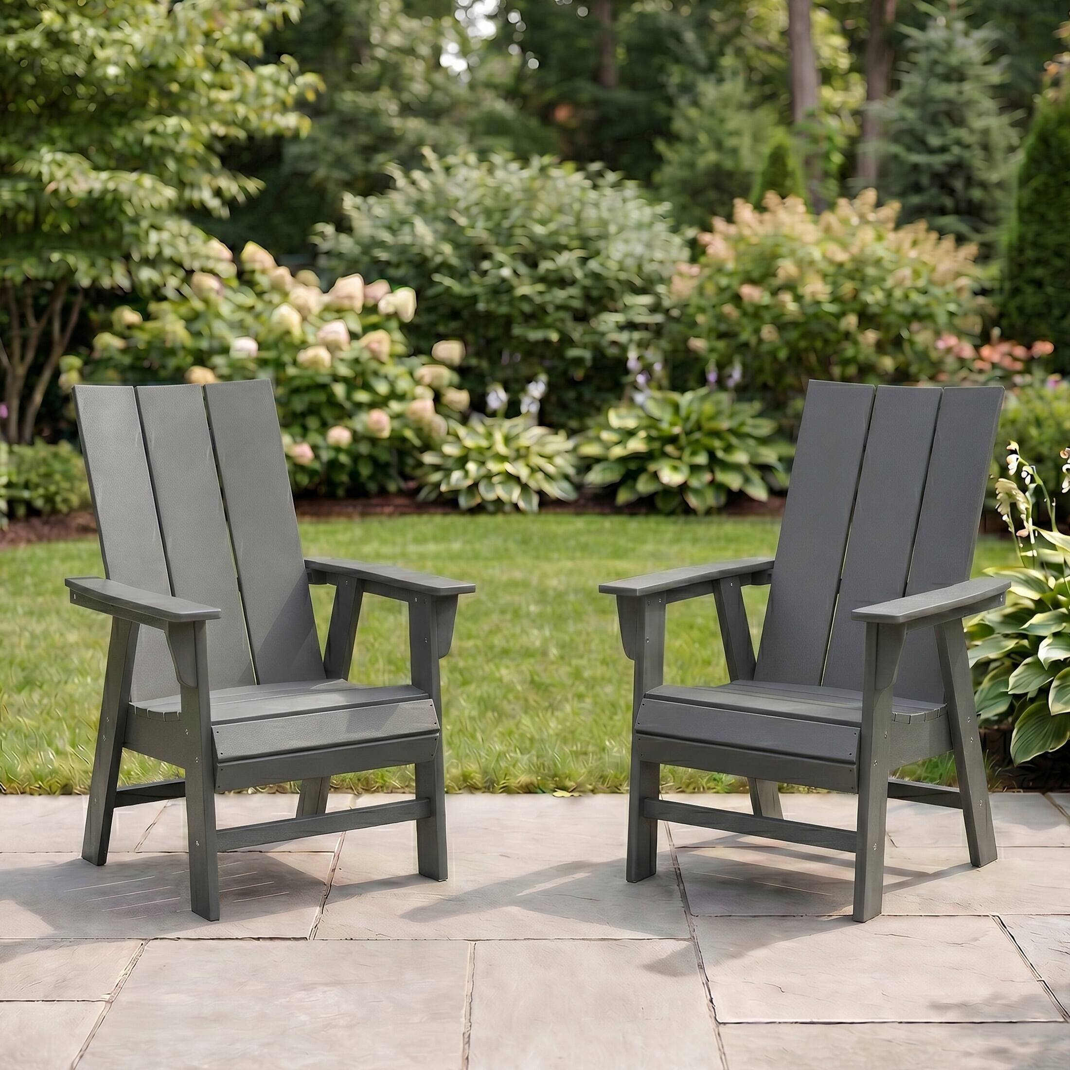 Angle. WestinTrends - WestinTrends Ashore Outdoor Patio HDPE Plastic Modern Adirondack Dining Chairs (Set of 2) - Gray.