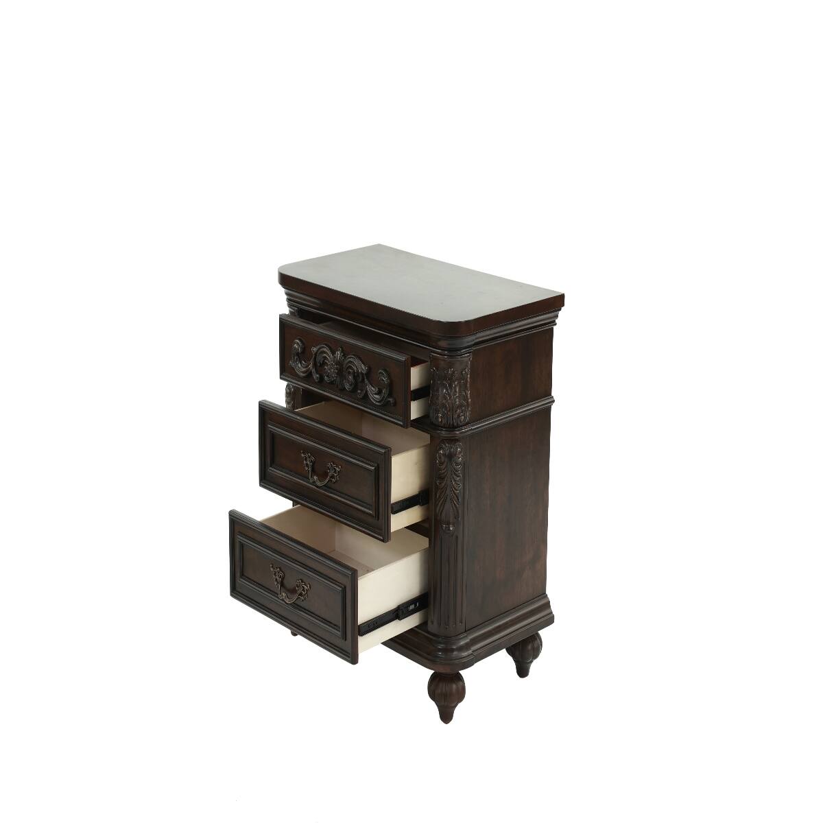 Alt View 10. Loheer - Loheer Traditional Walnut Nightstand, Two Drawer Bedside Table, Antique Finish - Walnut Brown.