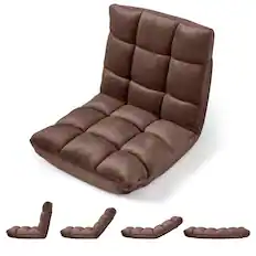 Front. Costway - Costway Floor Chair with Back Support, 14-Position Adjustable Back, Thick Sponge Padding - Coffee.