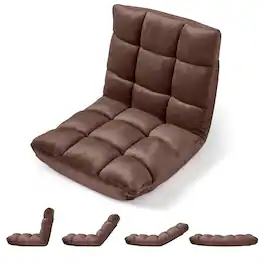 Costway - 14-Position Adjustable Gaming Sofa with Soft Flannel Fabric Cover for Reading - Coffee