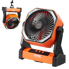 VEVOR - Portable Fan Rechargeable 8 inch, Battery Powered Fan with LED Lantern, 4 Speeds Portable Small Table Fan Personal - Black, Orange