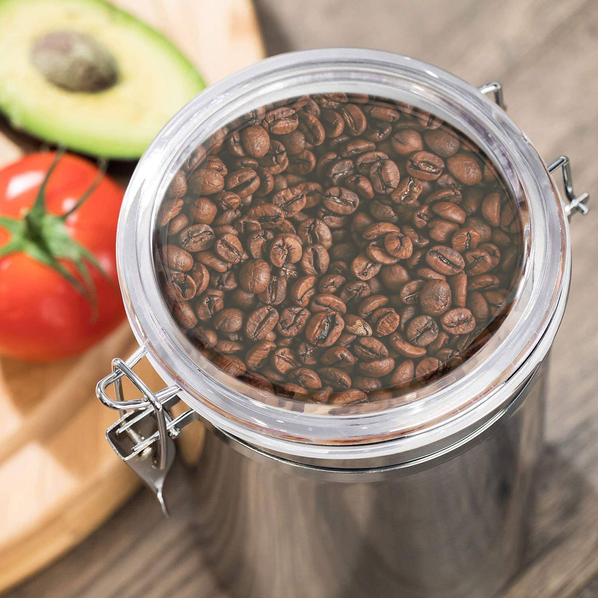 Left. Malletson - 4 Piece Stainless Steel Canister Set, Airtight Coffee Container Tea Organizer & Sugar Canister, Kitchen - Sliver.