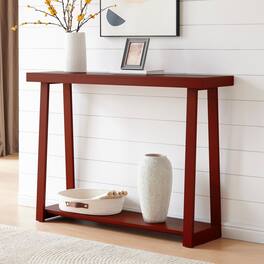 Kings Brand Furniture - Emma Narrow Console Table with Lower Shelf - Dark Red