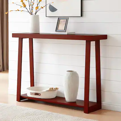 Front. Kings Brand Furniture - Kings Brand Furniture Emma Narrow Console Table with Lower Shelf - Dark Red.