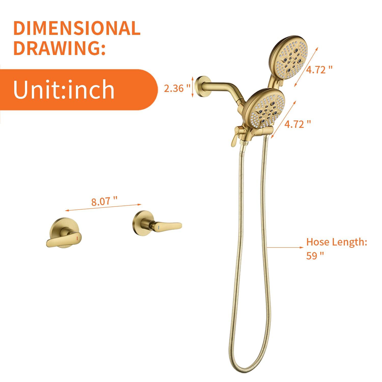 DIMENSIONAL DRAWING:  
Unit: inch  
2.36"  
4.72"  
4.72"  
8.07"  
Hose Length: 59"
