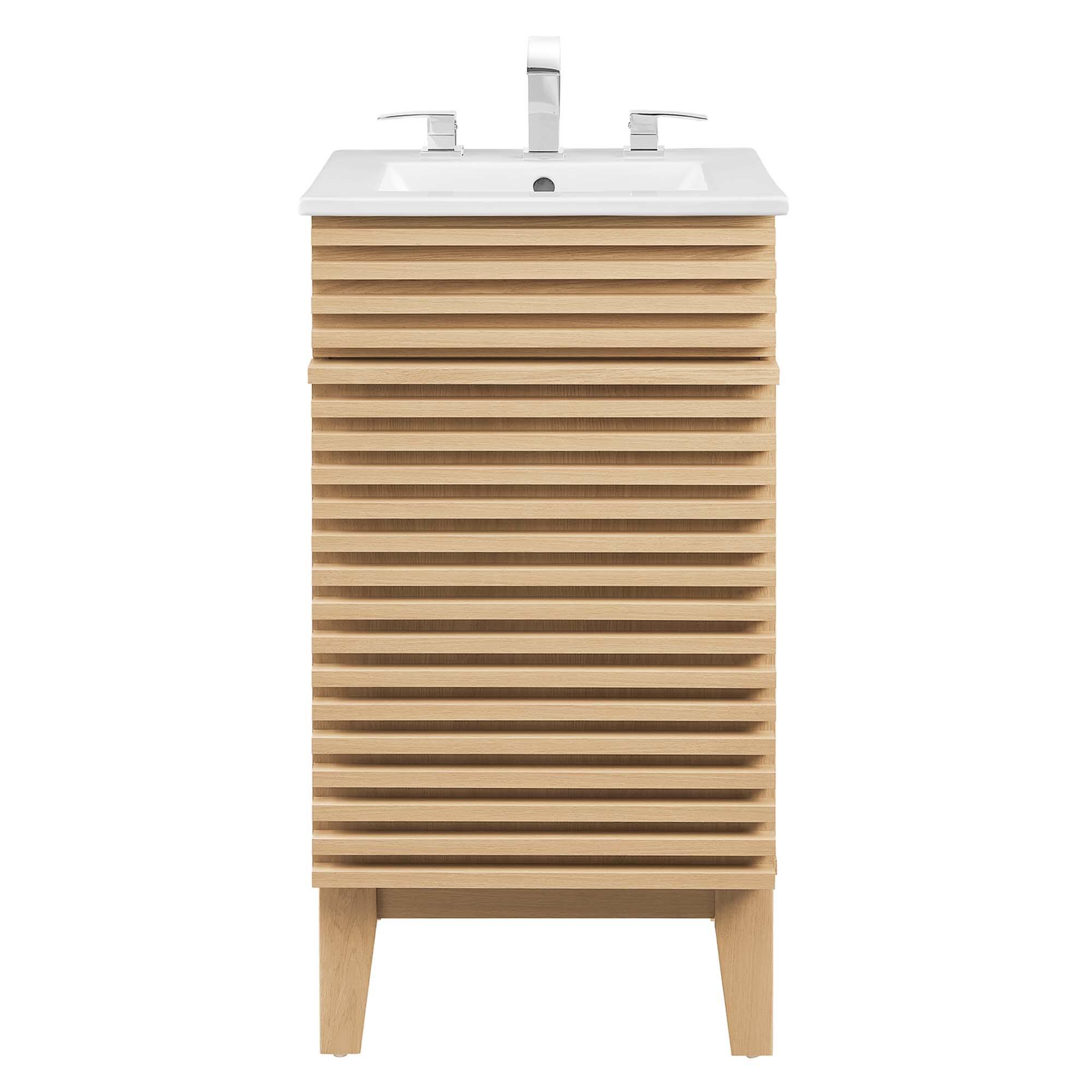 Alt View 2. Modway - Render 18" and 24" Bathroom Vanities with White Basin Included - Oak White.