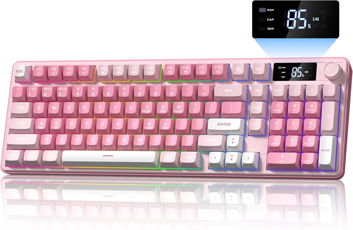 Womier - DK98 PRO 98% Gaming Keyboard,Wireless Membrane Creamy Keyboard with Media Knob & Screen - Pink