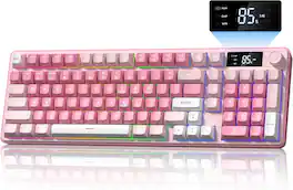 Womier - DK98 PRO 98% Gaming Keyboard,Wireless Membrane Creamy Keyboard with Media Knob & Screen - Pink