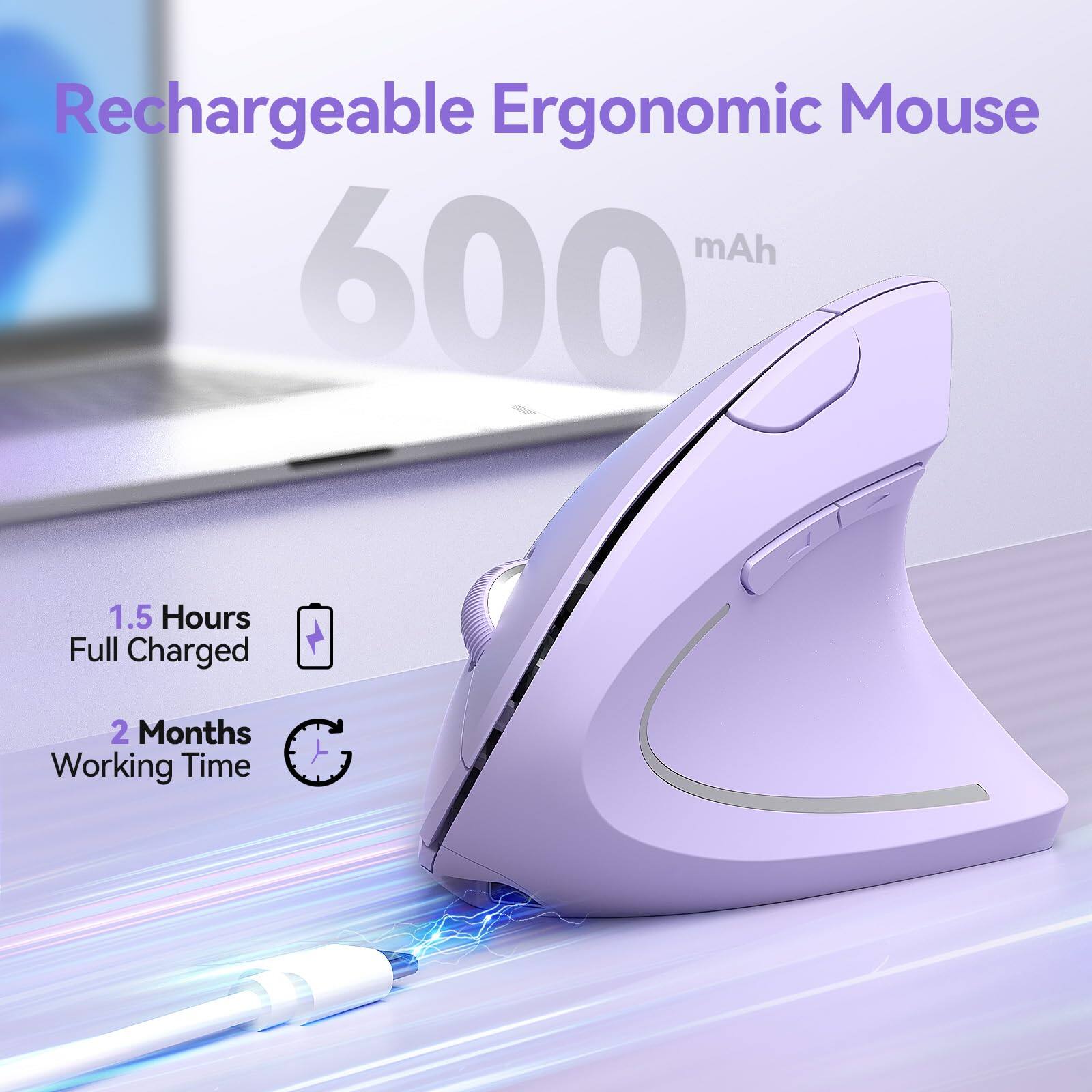 Rechargeable Ergonomic Mouse  
600 mAh  
1.5 Hours Full Charged  
2 Months Working Time