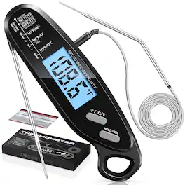 Core Tech - Instant Read Digital Meat Thermometer with Dual Probe and Backlit Display - Black