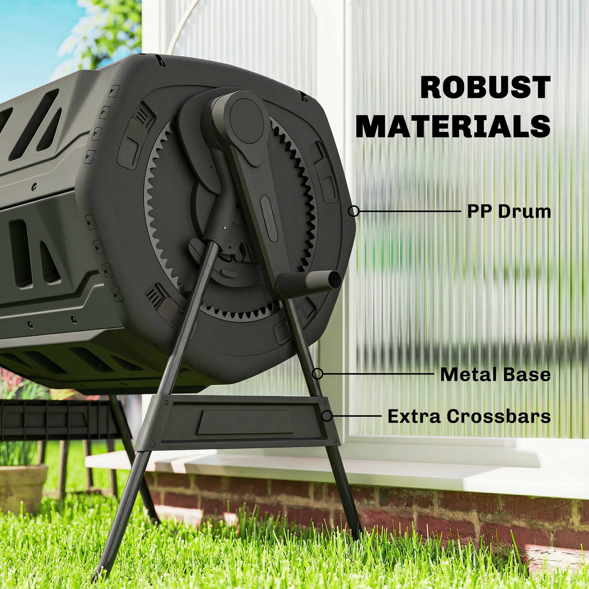 1. ROBUST MATERIALS
   - PP Drum
   - Metal Base
   - Extra Crossbars