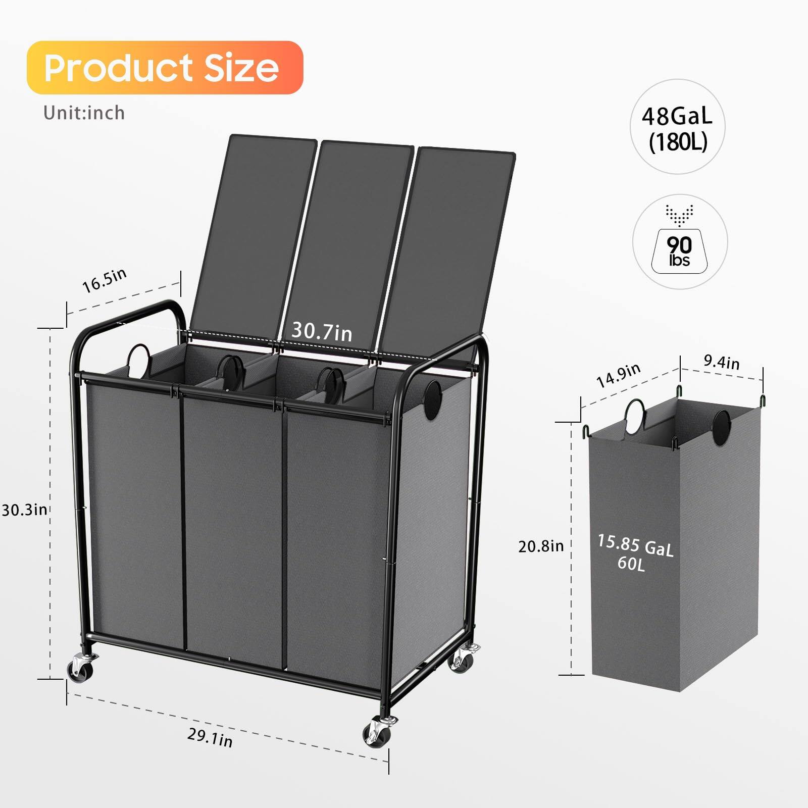 Product Size  
Unit: inch  

48 GaL (180L)  
90 lbs  

16.5in  
30.7in  
30.3in  
29.1in  

14.9in  
9.4in  
20.8in  
15.85 GaL  
60L