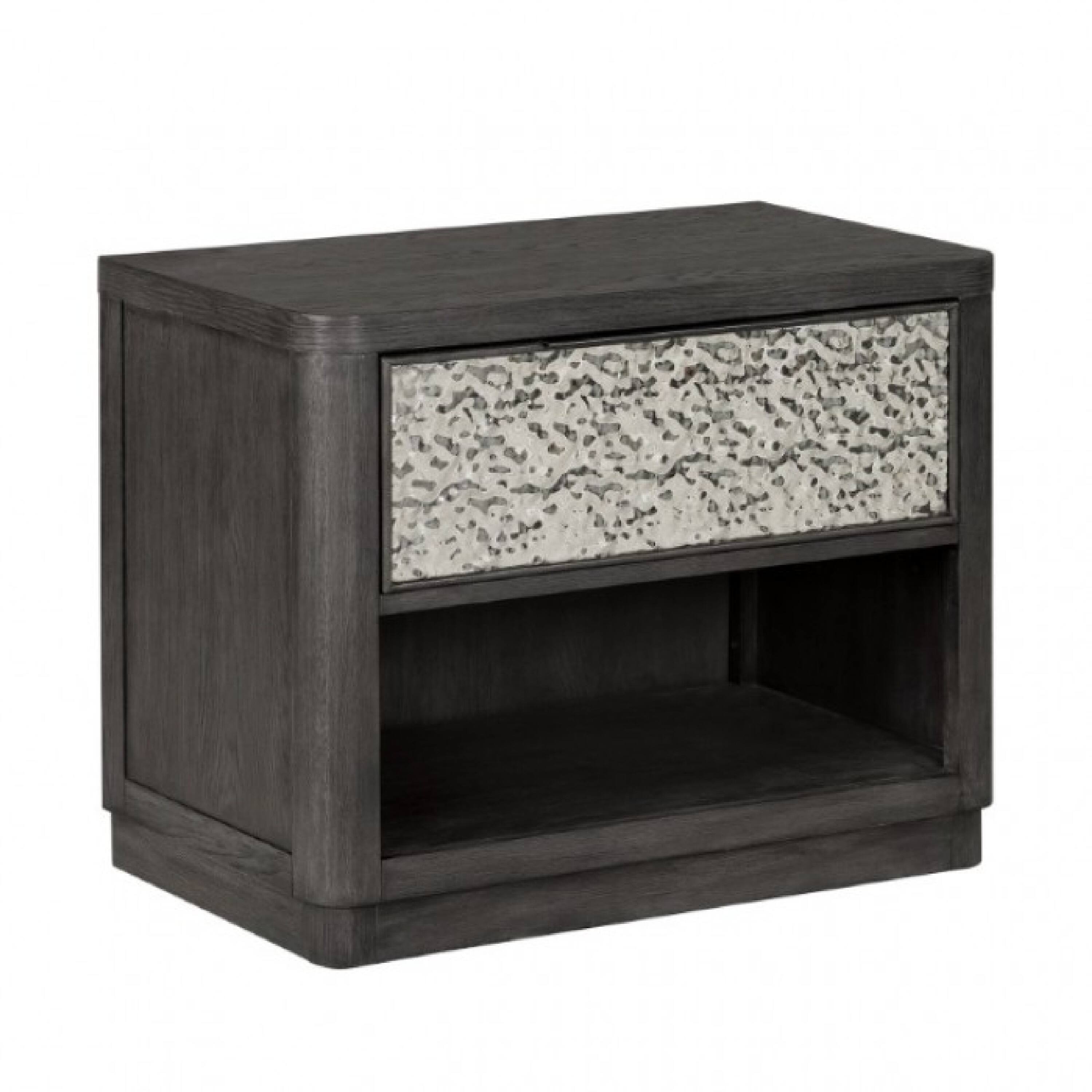 Manhattan Lane - Zoko Nightstand Table with 2 USB Ports, Metal Accents - Ash Gray