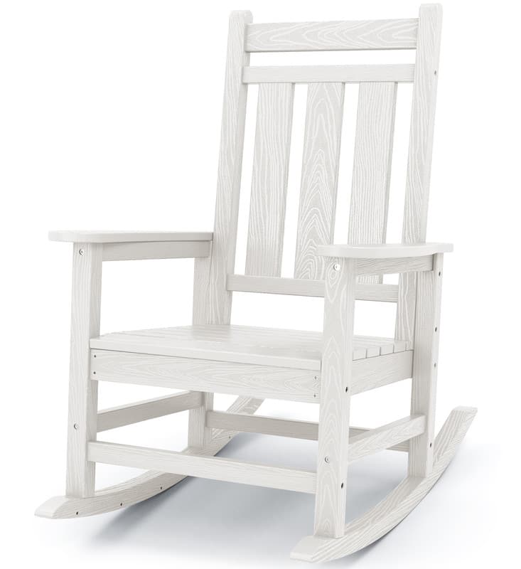 SERWALL - Oversized Outdoor Rocking Chair, HDPE All-Weather Patio Rocking Chairs for Porch - White