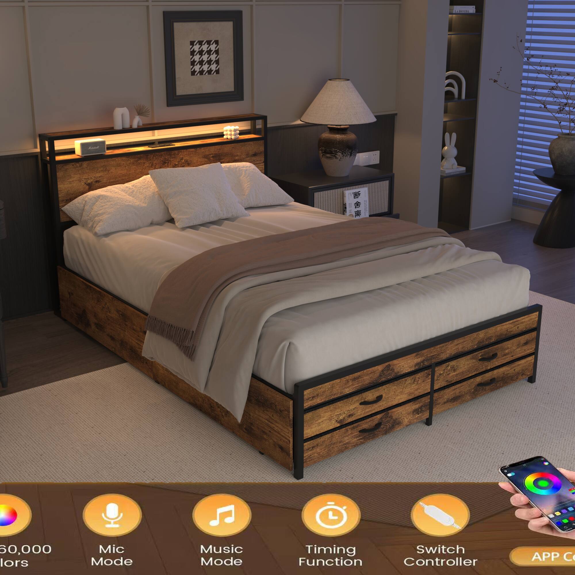 - F
- J 60,000 lors Mic Mode Music Mode Timing Switch Function Controller APP C