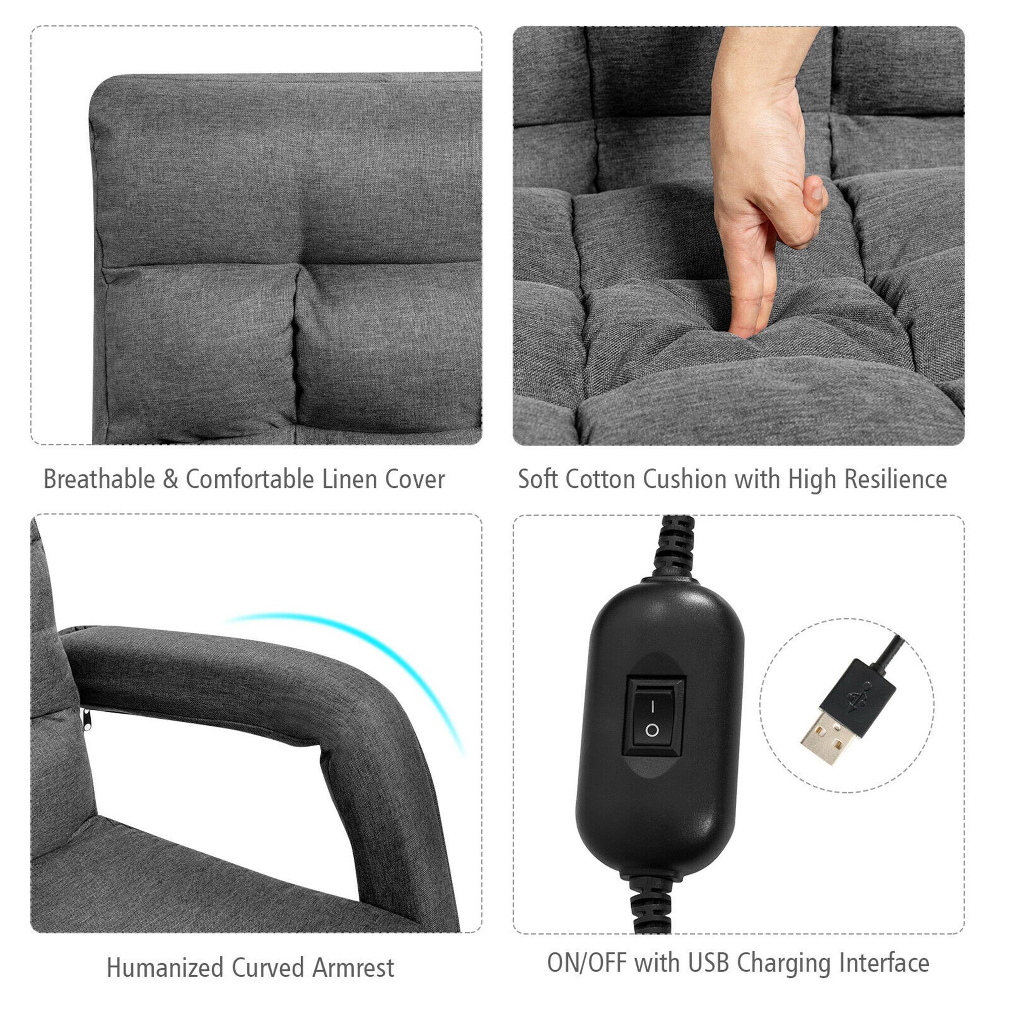 - Breathable & Comfortable Linen Cover
- Soft Cotton Cushion with High Resilience
- Humanized Curved Armrest
- ON/OFF with USB Charging Interface