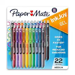 Paper Mate - InkJoy Retractable Gel Pen, Medium Point, 0.7mm, Ink, 22/Pack - Assorted