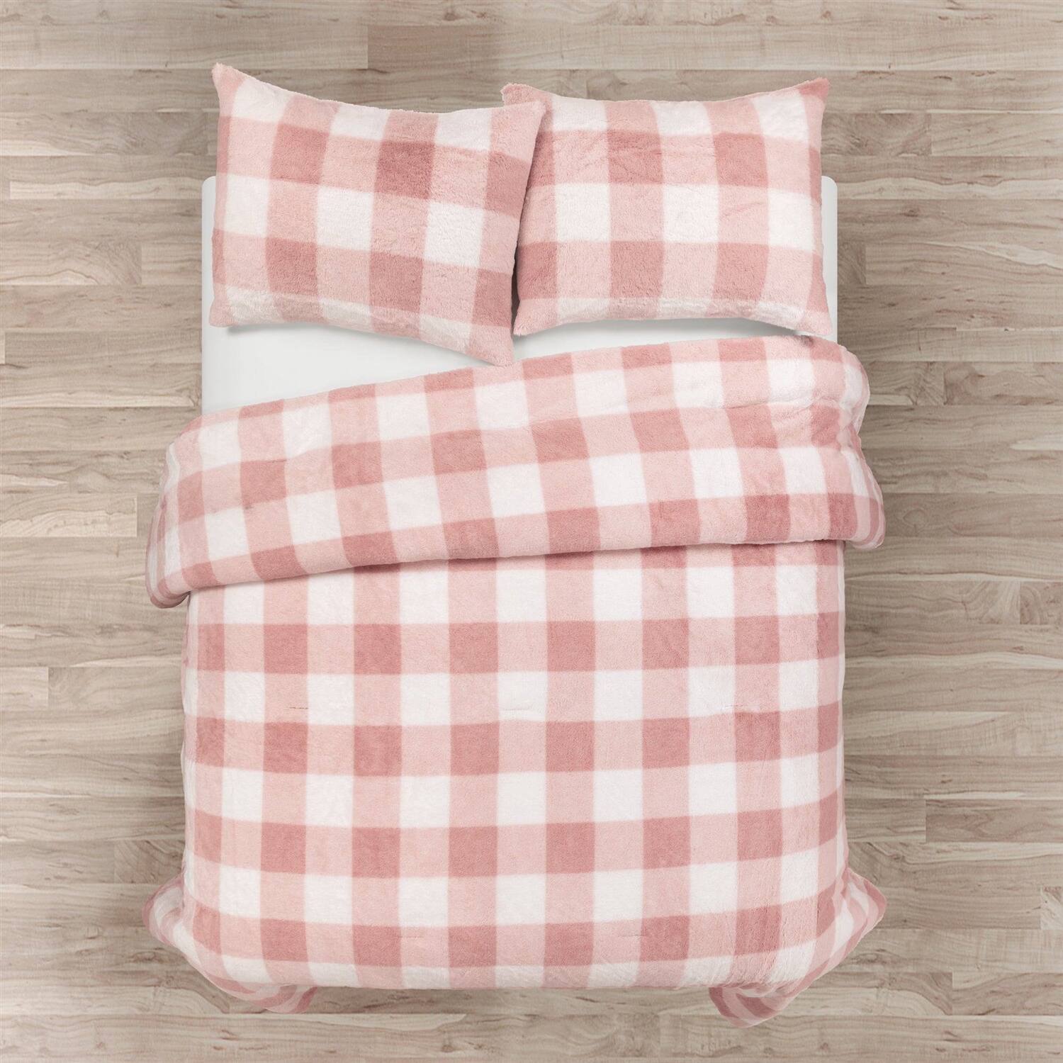 Angle. Hivvago - Twin Size Plaid Soft Faux Fur Comforter Set in Pink Blush - Pink Blush.