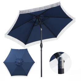 Ainfox - 7.5ft Patio Umbrella with Fringe for Event Outdoor Garden Yard Deck Wedding Themed Restaurant Cafe Bistro Set - Navy Blue