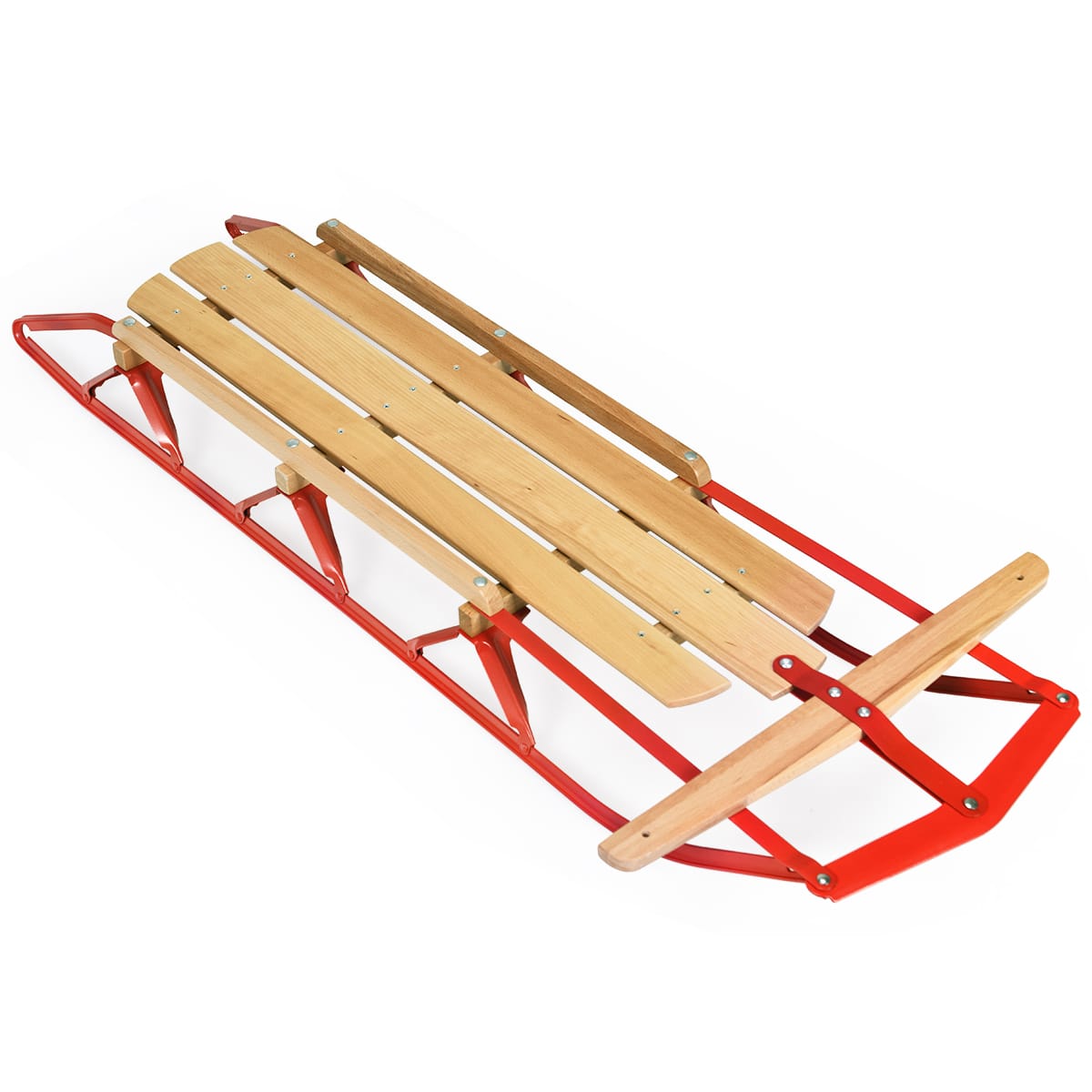 Alt View 19. Costway - 54''Kids Wooden Snow Sled Runners Steering Bar Steering Snow Slider - Red + Burlywood.