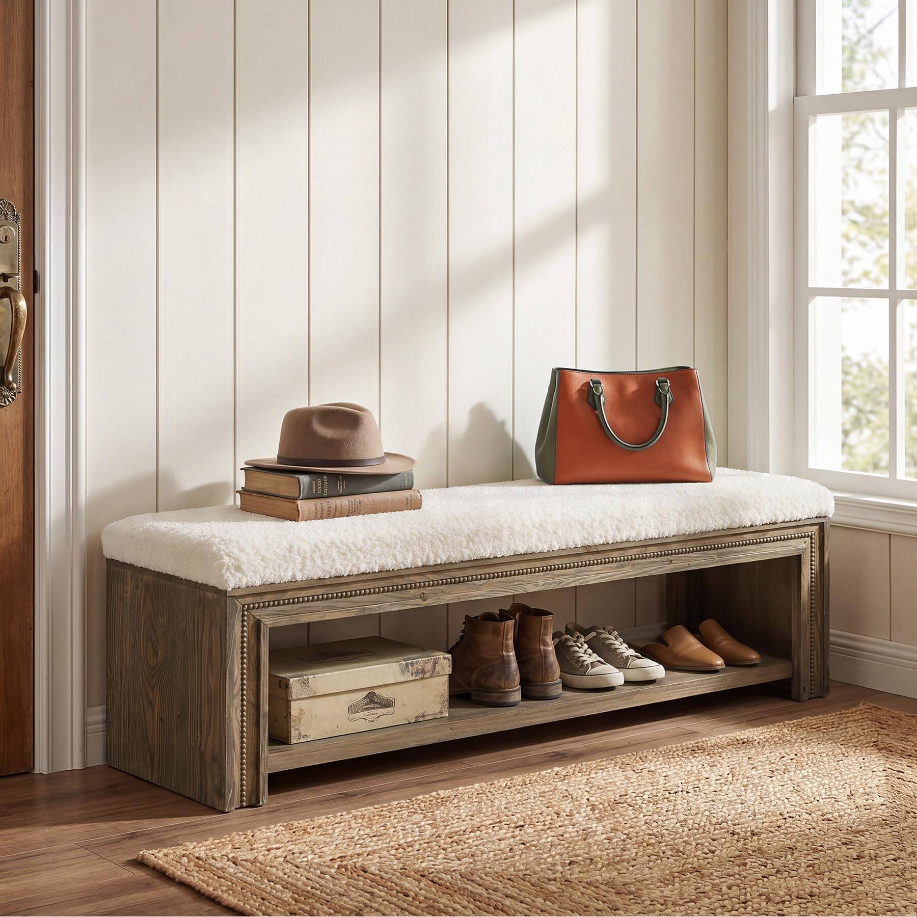 Alt View 1. Tribesigns - 55" Solid Wood Entryway Shoe Bench with Shoe Shelf - Brown&white.