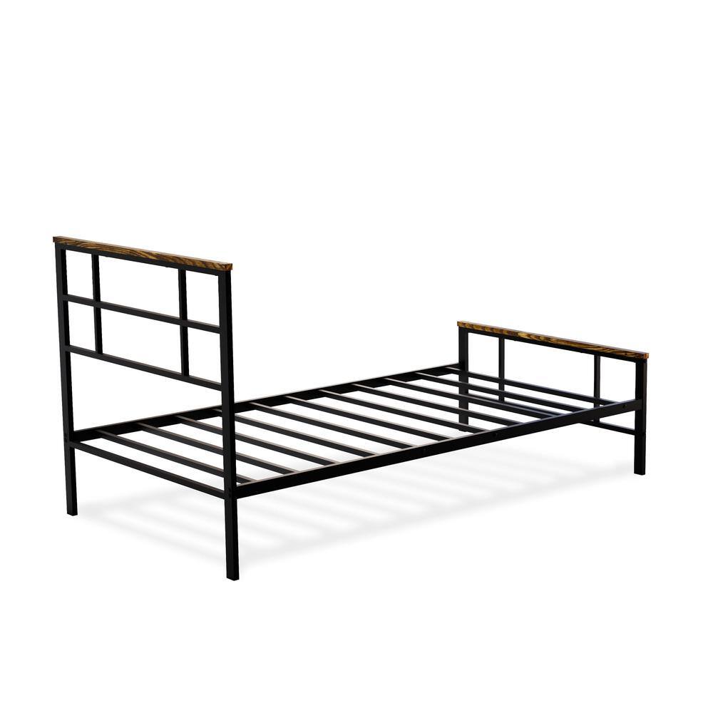Angle. East West Furniture - Ingram Modern Bed Frame with 4 Metal Legs - High-class Bed Frame in Powder Coating Black Color - Black.